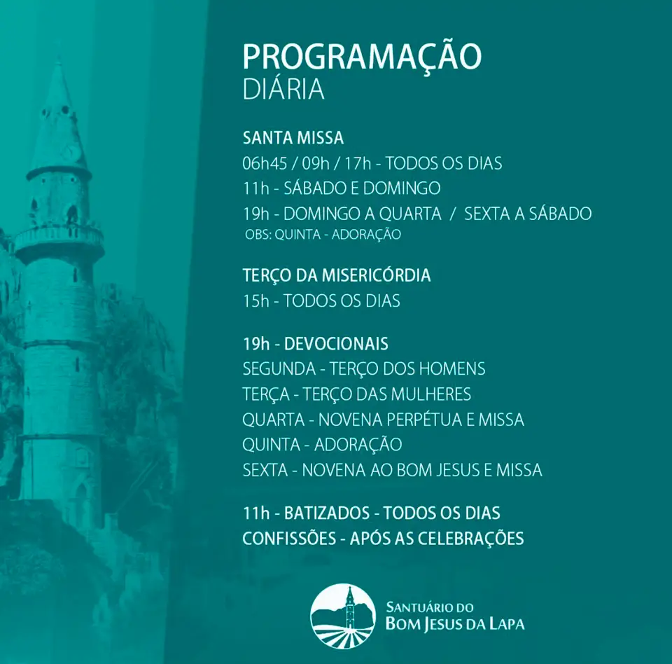 programacao diaria do santuario do bom jesus da lapa